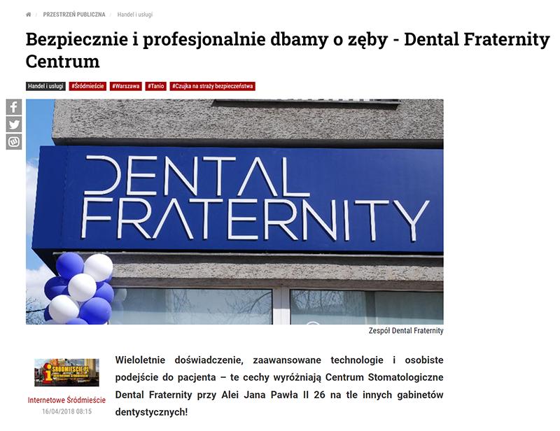 Artykuł poświęcony klinice Dental Fraternity