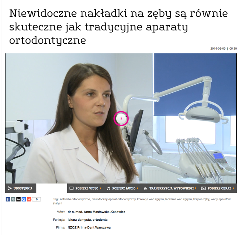 Dr Anna Masłowska udzielająca wywiadu o aparatach nakładkowych